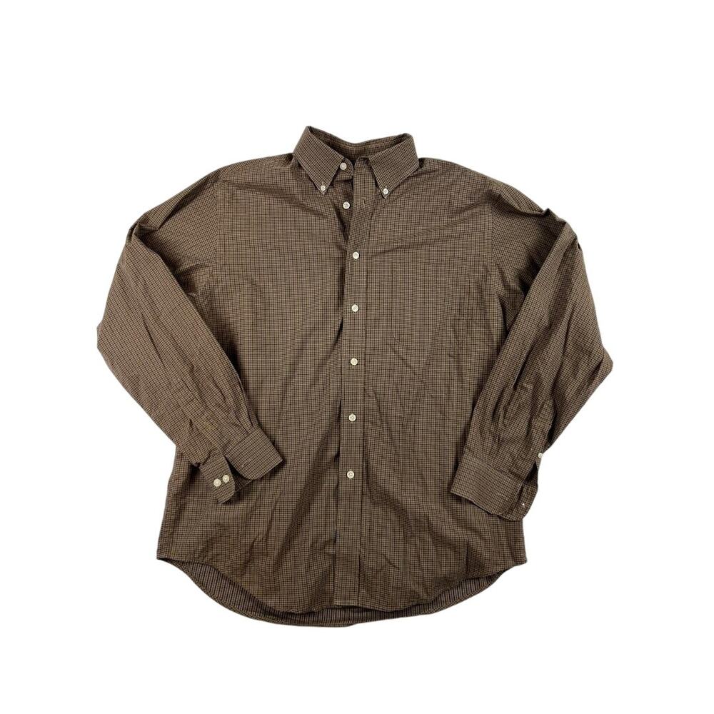 Roundtree & Yorke Mens Dress Shirt Large Green Gingham Check Button Down